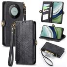 For Huawei Mate 60 Pro Geometric Zipper Wallet Side Buckle Leather Phone Case(Black) - 1