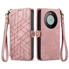For Huawei Mate 60 Pro Geometric Zipper Wallet Side Buckle Leather Phone Case(Pink) - 2