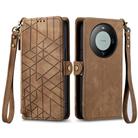 For Huawei Mate 60 Pro Geometric Zipper Wallet Side Buckle Leather Phone Case(Brown) - 2