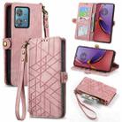 For Motorola Moto G84 Geometric Zipper Wallet Side Buckle Leather Phone Case(Pink) - 1