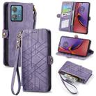 For Motorola Moto G84 Geometric Zipper Wallet Side Buckle Leather Phone Case(Purple) - 1