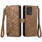 For Motorola Moto G24 Geometric Zipper Wallet Side Buckle Leather Phone Case(Brown) - 1