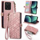 For Xiaomi 13T / 13T Pro Geometric Zipper Wallet Side Buckle Leather Phone Case(Pink) - 1