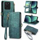 For Xiaomi 13T / 13T Pro Geometric Zipper Wallet Side Buckle Leather Phone Case(Green) - 1