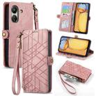 For Xiaomi Redmi 13C Geometric Zipper Wallet Side Buckle Leather Phone Case(Pink) - 1