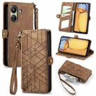 For Xiaomi Redmi 13C Geometric Zipper Wallet Side Buckle Leather Phone Case(Brown) - 1