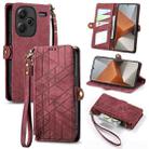 For Xiaomi Redmi Note 13 Pro+ Geometric Zipper Wallet Side Buckle Leather Phone Case(Red) - 1