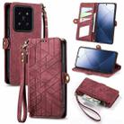 For Xiaomi 14 Geometric Zipper Wallet Side Buckle Leather Phone Case(Red) - 1