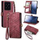 For Xiaomi 14 Pro Geometric Zipper Wallet Side Buckle Leather Phone Case(Red) - 1
