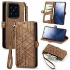 For Xiaomi 14 Pro Geometric Zipper Wallet Side Buckle Leather Phone Case(Brown) - 1