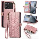 For Xiaomi Redmi K70E Geometric Zipper Wallet Side Buckle Leather Phone Case(Pink) - 1