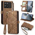 For Xiaomi Redmi K70E Geometric Zipper Wallet Side Buckle Leather Phone Case(Brown) - 1