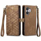 For Xiaomi Redmi 13C 5G Geometric Zipper Wallet Side Buckle Leather Phone Case(Brown) - 1