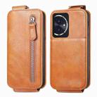 For Honor 100 5G Zipper Wallet Vertical Flip Leather Phone Case(Brown) - 1