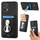 For Realme 9 Pro+ Carbon Fiber Card Wallet Ring Holder Phone Case(Black) - 1