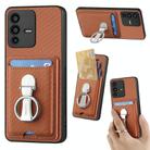 For vivo V23 5G Carbon Fiber Card Wallet Ring Holder Phone Case(Brown) - 1