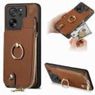 For Xiaomi 13T / 13T Pro Cross Leather Ring Vertical Zipper Wallet Back Phone Case(Brown) - 1