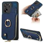 For Xiaomi 13T / 13T Pro Cross Leather Ring Vertical Zipper Wallet Back Phone Case(Blue) - 1