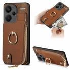 Xiaomi Redmi Note 13 Pro+ Cross Leather Ring Vertical Zipper Wallet Back Phone Case(Brown) - 1