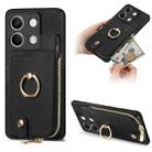 For Xiaomi Redmi Note 13 Cross Leather Ring Vertical Zipper Wallet Back Phone Case(Black) - 1