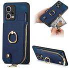 For Xiaomi Redmi Note 12 Pro 5G Cross Leather Ring Vertical Zipper Wallet Back Phone Case(Blue) - 1