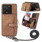 For Xiaomi 13T / 13T Pro Crossbody Multi-function Zipper Wallet Phone Case(Brown) - 1