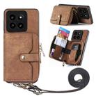 For Xiaomi 14 Pro Crossbody Multi-function Zipper Wallet Phone Case(Brown) - 1