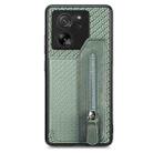 For Xiaomi 13T / 13T Pro Carbon Fiber Flip Zipper Wallet Phone Case(Green) - 1