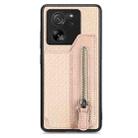 For Xiaomi 13T / 13T Pro Carbon Fiber Flip Zipper Wallet Phone Case(Apricot) - 1
