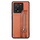 For Xiaomi 13T / 13T Pro Carbon Fiber Flip Zipper Wallet Phone Case(Brown) - 1