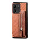 For Xiaomi  Redmi 13C Carbon Fiber Flip Zipper Wallet Phone Case(Brown) - 2
