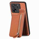 For Xiaomi 13T / 13T Pro Carbon Fiber Vertical Flip Zipper Phone Case(Brown) - 1