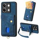 ForXiaomi Redmi Note 13 Retro Card Wallet Fold Leather Phone Case with Strap(Blue) - 1