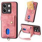 For Xiaomi Redmi Note 13 5G Retro Card Wallet Fold Leather Phone Case with Strap(Pink) - 1