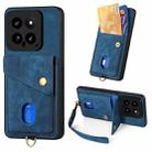 For Xiaomi 14 Retro Card Wallet Fold Leather Phone Case with Strap(Blue) - 1