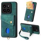 For Xiaomi 14 Retro Card Wallet Fold Leather Phone Case with Strap(Green) - 1