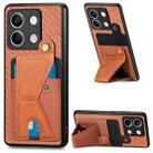 For Xiaomi Redmi Note 13 Carbon Fiber Wallet Flip Card K-shaped Holder Phone Case(Brown) - 1