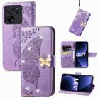 For Xiaomi 13T / 13T Pro Rhinestones Butterfly Love Flower Embossed Leather Phone Case(Purple) - 1
