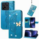 For Xiaomi 13T / 13T Pro Rhinestones Butterfly Love Flower Embossed Leather Phone Case(Blue) - 1