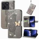 For Xiaomi 13T / 13T Pro Rhinestones Butterfly Love Flower Embossed Leather Phone Case(Grey) - 1