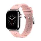 For Apple Watch SE 2023 44mm H Texture Soft Silicone Buckle Watch Band(Light Pink) - 1