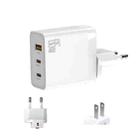 GAN 65W PD45W Dual Type-C / QC3.0 USB  Multi Compatible Charger + 2m USB-C to USB-C Data Cable EU + US Plug White - 2