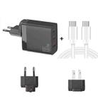 GAN 65W PD45W Dual Type-C / QC3.0 USB  Multi Compatible Charger + 2m USB-C to USB-C Data Cable EU + US Plug Black - 1