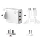 GAN 65W PD45W Dual Type-C / QC3.0 USB  Multi Compatible Charger + 2m USB-C to USB-C Data Cable UK + US Plug White - 1