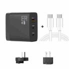 GAN 65W PD45W Dual Type-C / QC3.0 USB  Multi Compatible Charger + 2m USB-C to USB-C Data Cable AU + US Plug Black - 1