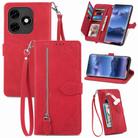 For Itel S23+ Embossed Flower Zipper Leather Phone Case(Red) - 1