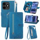 For Itel S23+ Embossed Flower Zipper Leather Phone Case(Blue) - 1