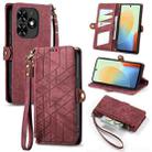 For Tecno Spark Go 2024 Geometric Zipper Wallet Side Buckle Leather Phone Case(Red) - 1