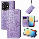 For Tecno Spark Go 2024 Cat and Dog Embossed Leather Phone Case(Purple) - 1