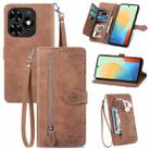 For Tecno Spark Go 2024 Embossed Flower Zipper Leather Phone Case(Brown) - 1